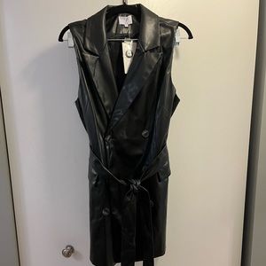 NWT PLM Faux Leather Vest or Mini Dress with Waist Tie in Black, Size L & M.